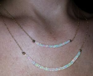 【送料無料】ネックレス　スタッキングダブルエチオピアオパールネックレスｋイエローゴールドチェーン