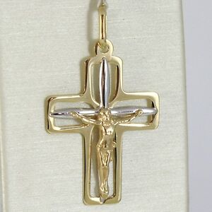 【送料無料】ネックレス クロスペンダントイエローゴールドホワイトキリストイタリアcross pendant yellow gold white 750 18k, with christ, bright, made in italy