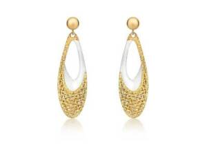 【送料無料】ネックレス　9ct2イアリングニュー9ct 2colour gold oblong teardrop fretwork drop earrings