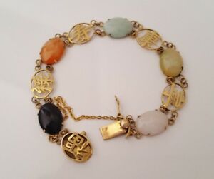 【貨物輸送無料】頸飾り 9k 934マルチg9k yellow solid gold multi coloured jade bracelet 934g