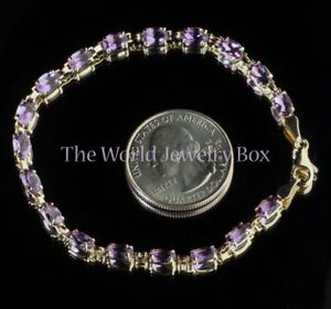 【送料無料】ネックレス　14kイェローゴールドアメジストラインテニスブレスレット7nwtnwt regal 14k yellow gold amethyst gemstone line tennis bracelet 7 inches｜hokushin