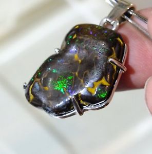 【送料無料】ネックレス オパールスターリングペンダントコードboulder opal green blue ironstone sterling silver pendant and leather cord