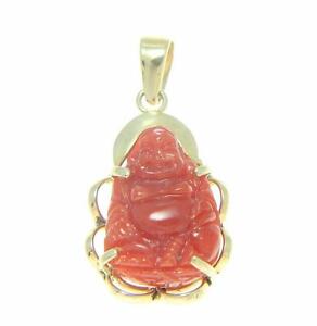 【送料無料】ネックレス genuine natural red coral happy buddha pendant14kyellow gold small 1180mmgenuine natural red coral happy buddha pendant 14