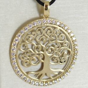 【送料無料】ネックレス　yellow gold pendant 750 18ktree of lifeframe zirconmade in italyyellow gold pendant 750 18k, tree of life, frame zircon, m｜hokushin