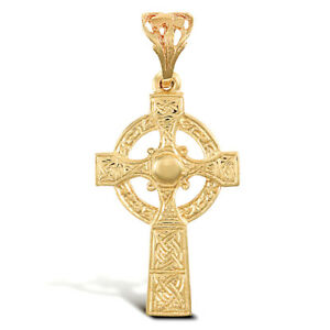 【送料無料】ネックレス　9ctイェローゴールドケルトクロペンダントforever mine solid 9ct yellow gold celtic halo cross pendant