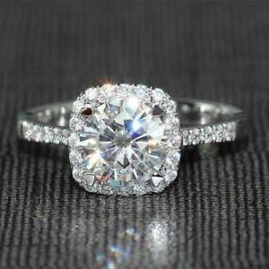 【送料無料】ネックレス　205 ctmoissaniteカット9kホワイトゴールド205 ct halo moissanite round cut engagement wedding ring 9k white gold｜hokushin
