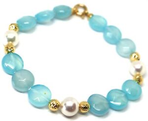 【送料無料】ネックレス　ブレスレットイエローゴールドヒスイディスクボールパターンbracelet yellow gold 18k 750, jade azure blue disc, pearls, balls pattern~｜hokushin