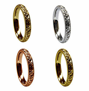 【送料無料】ネックレス　レッドイエローホワイトゴールドコート3mm 18ct red yellow white gold hand engraved court comfort wedding rings uk hm｜hokushin 55,188円