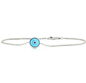 【送料無料】ネックレス　14kホワイトゴールドブレスレット 75インチhandmade 14k white gold evil eye bracelet florescent blue 75 inches｜hokushin