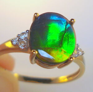 【送料無料】ネックレス　9mm11mmxmultiaa ammolite11mm x 9mm natural multi coloured aa ammolite gold ring
