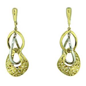 【送料無料】ネックレス　14ctホワイトイアリング hollow 14ct yellow and white gold fancy earrings｜hokushin