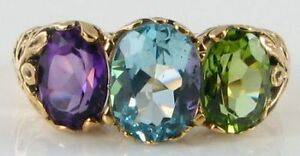 【送料無料】ネックレス　big oval 9k9ct gold amethyst blue topaz peridotart deco in ring free resizebig oval 9k 9ct gold amethyst blue topaz perid