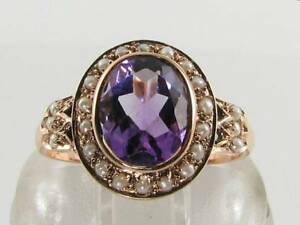 【送料無料】ネックレス　large 9k9ct rose gold amethyst seed pearl artdeco ins cluster ring free sizelarge 9k 9ct rose gold amethyst seed pearl art