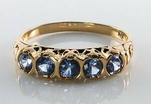 【送料無料】ネックレス　イエローゴールドセイロンサファイアビクトリアインリングフリーサイズrare 9ct 9k yellow gold ceylon sapphire eternity victorian ins ring free resize