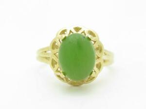 【送料無料】ネックレス　14kエメラルドカボションヴィンテージ14k yellow gold genuine green emerald cabochon halo design vintage estate ring