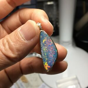 【送料無料】ネックレス　オーストラリアダブレットオパールペンダントメッキ＃839cts 100 australia doublet opal pendant 14k gold sparking rainbow colors 45｜hokushin