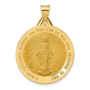 【送料無料】ネックレス　イエローゴールドサテンメアリーメダルラウンドペンダント14k yellow gold satin amp; polished blessed mary miraculous medal round pendant