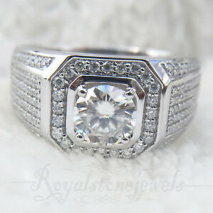 【送料無料】ネックレス　ラウンドブリリアントスターリングシルバー10 ct round brilliant moissanite mans pave engagement ring 925 sterling silver