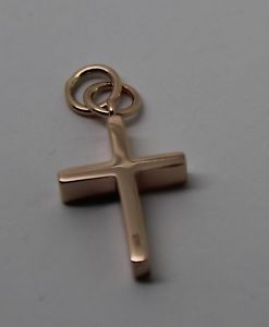 【送料無料】ネックレス　ローズゴールドプレーンクロスペンダントダブルベイルkaedesigns, genuine solid thin 18ct rose gold plain cross pendant double bail｜hokushin