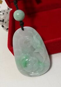 【送料無料】ネックレス ミャンマーペンダントグレードcertified genuine grade a green myanmar jadeite jade hand carved flower pendant|hokushin