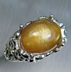 【送料無料】ネックレス　ゴールデンシルバーｋｋゴールドプラチナリング8ct natural cats eye sunstone golden 925 silver 14k 18k gold platinum ring｜hokushin 57,739円
