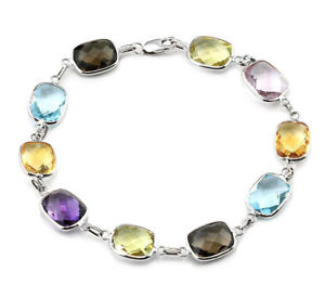 【貨物輸送無料】頸飾り ｋホワイトゴールドブレスレットクッションカットインチ14k white gold bracelet with multicolored cushion cut gemstones 75 inches