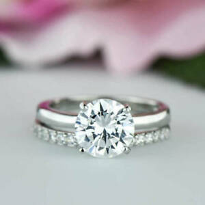 【送料無料】ネックレス　ラウンドブライダルｋホワイトゴールド2ct round moissanite bridal set engagement wedding ring 14k white gold over｜hokushin