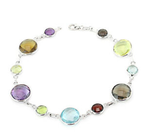【送料無料】ネックレス　14kホワイトゴールドmulti8インチ14k white gold bracelet with round shaped multicolored gemstones 8 inches｜hokushin