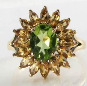 【送料無料】ネックレス kゴールドペリドットシリトンアールデコインサンバーストフラワーリングbright 9ct 9k gold natural peridot amp; citrine art deco ins sunburst flower ring|hokushin