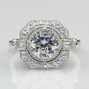 【送料無料】ネックレス　ハローホワイトラウンドアンティークホワイトゴールド205 ct halo moissanite white round antique engagement ring 9k white gold｜hokushin