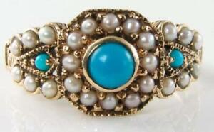 【送料無料】ネックレス　ゴールドターコイズアールデコインリングサイズdivine 9k 9ct gold turquoise pearl art deco ins ring size v｜hokushin