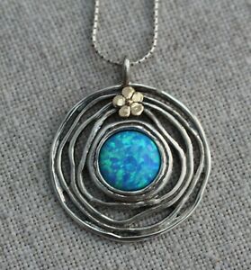 【送料無料】ネックレス　クリスタルオパールハンドメイドペンダントスターリングシルバーイスラエルbeautiful crystal opal 2 ct handmade pendant sterling silver 925 made in israel｜hokushin