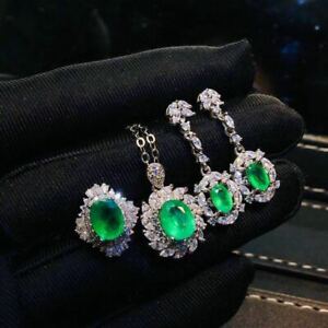 【送料無料】ネックレス　コロンビアエメラルドペンダントイアリング925セットcertified natural colombian emerald ring pendant earrings 925 silver set gifts｜hokushin