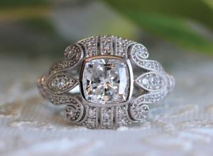 【送料無料】ネックレス クッションアンティークカットホワイトゴールド235 ct moissanite cushion cut antique wedding engagement ring 9k white gold|hokushin