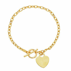 【送料無料】ネックレス　イエローゴールドチェーンオーバルリンクハートブレスレット14k yellow gold chain oval link heart bracelet, 750｜hokushin