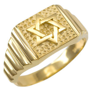 【送料無料】ネックレス　デビッドユダヤリングソリッドゴールドスター14k solid gold star of david jewish mens ring｜hokushin