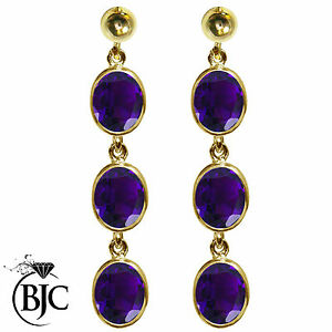 【送料無料】ネックレス　イエローゴールドアメジストオーバルトリプルスタッドイヤリングドロップbjc 9ct yellow gold natural amethyst oval triple drop dangling studs earrings｜hokushin