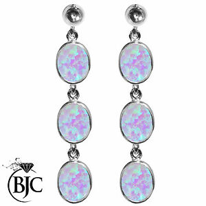 【送料無料】ネックレス　ホワイトゴールドオパールオーバルトリプルドロップスタッドイヤリングbjc 9ct white gold cultured opal oval triple drop dangling studs earrings｜hokushin