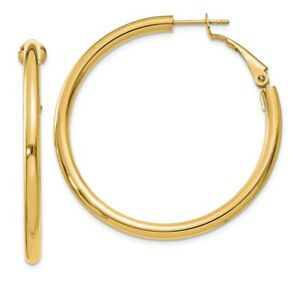 【送料無料】ネックレス　イエローゴールドラウンドフープイヤリング14k yellow gold 3x35mm polished round hoop earrings｜hokushin