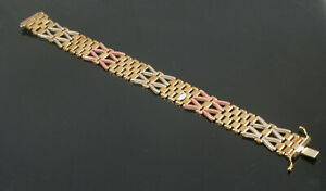 【送料無料】ネックレス　ビンテージレディースイエローホワイトローズゴールドブレスレットvintage ladies 9ct yellow white amp; rose gold fancy gate bracelet｜hokushin