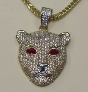 【送料無料】ネックレス　ゴールドパンサーデザインペンダントフル9 ct gold panther design pendant full cz stones｜hokushin