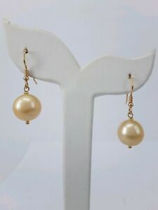 【送料無料】ネックレス　イエローゴールドサウスシーパールフックイヤリングドルmiran 170527 9k yellow gold, golden south sea pearl 12mm hook earrings rrp599｜hokushin