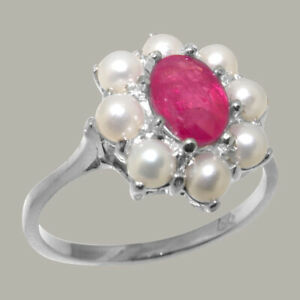 【送料無料】ネックレス ホワイトゴールドルビーフルパールクラスタリングサイズ14ct white gold natural ruby amp; full pearl womens cluster ring  sizes j to z