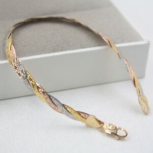 【送料無料】ネックレス　ｋゴールドフラットブレスレットpure 18k multitone gold flat weaved bracelet 5mm width 175cm length au750｜hokushin