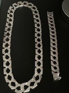 【送料無料】ネックレス ソリッドスターリングシルバーフラットチェーンブレスレットsolid sterling silver flat curb chain and matching curb bracelet 211gms|hokushin