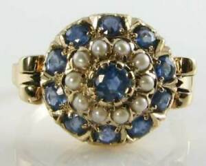 【送料無料】ネックレス　ｋゴールドサファイアパールティアビンテージインクラスターフリーサイズ9ct 9k gold sapphire pearl 3 tier vintage ins cluster large ring free resize｜hokushin