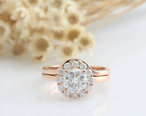 【送料無料】ネックレス ラウンドローズゴールドハローセットカット142 tcw round cut halo bridal engagement ring set in rose gold for women|hokushin