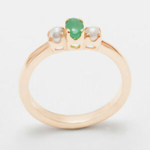 【送料無料】ネックレス ローズゴールドエメラルドフルパールリングサイズ14ct rose gold natural emerald amp; full pearl womens trilogy ring sizes j to z|hokushin