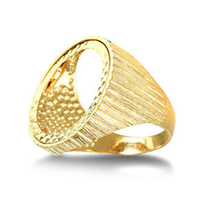 【送料無料】ネックレス メンズソリッドゴールドリブドマウントリングmens solid 9ct gold ribbed barked full sovereign mount ring|hokushin