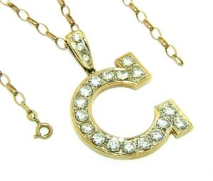 【送料無料】ネックレス レディースイエローゴールドペンダントベルチャーチェーンセットladies 9ct yellow gold initial c pendant set with cz stones on a belcher chain|hokushin
